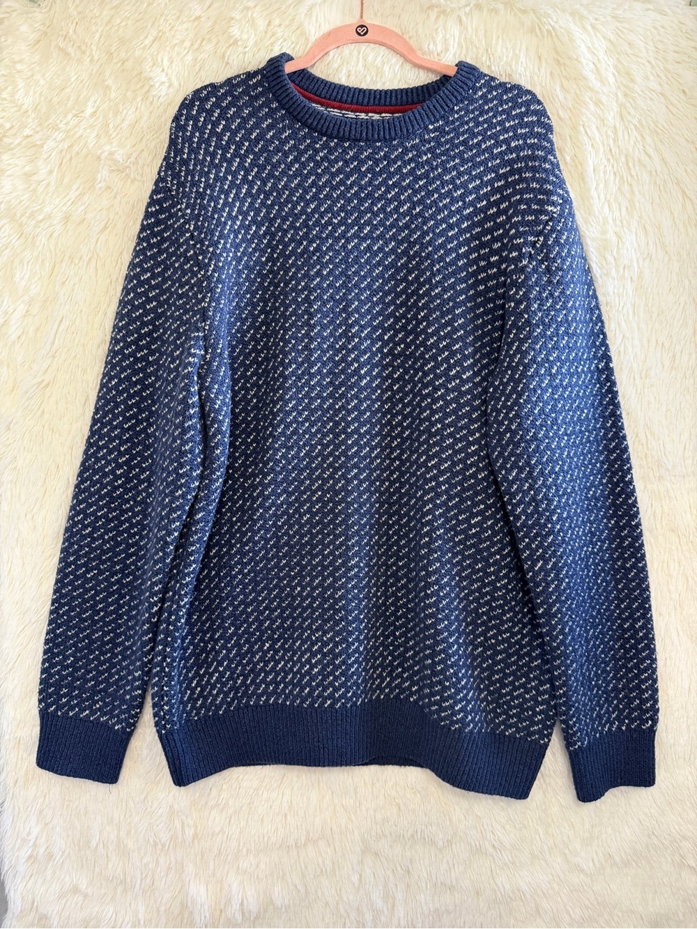 WindRiver Mens Ivy League Birdseye Knit Sweater Size 2XL Navy Blue Grandpacore